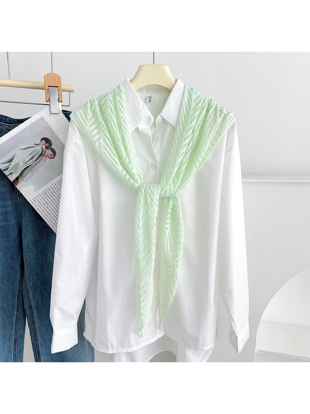 Scarvii - Openwork Knit Solid Color Triangle Scarf