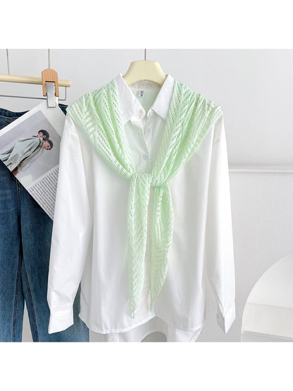 Scarvii - Openwork Knit Solid Color Triangle Scarf