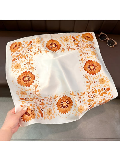 Scarvii - Fresh Floral Pattern Neck Accent Square Scarf