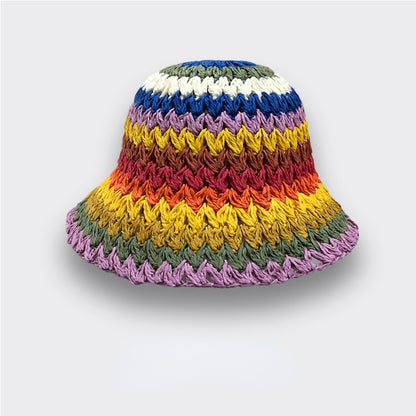 Haila Rainbow Straw Sun Hat for Women with stripe detail and straw texture