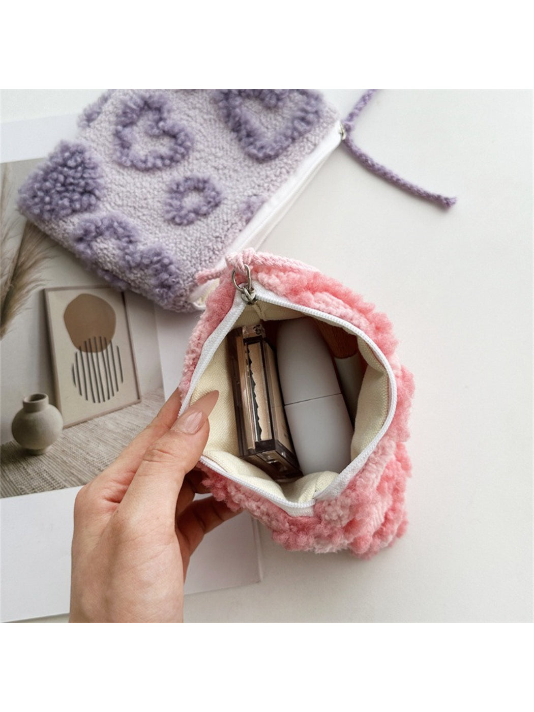 Cosbai small plush heart pouch displayed alongside matching accessories