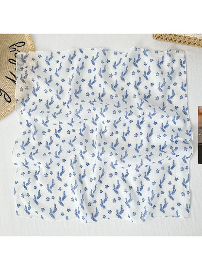 Scarvii - Floral Print Casual Neck Accent Square Scarf