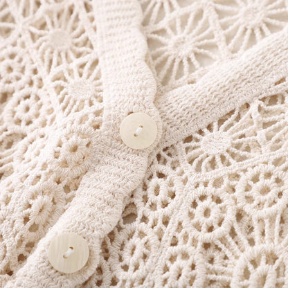 Crosa Crochet Hollow-Out Short-Sleeve Cardigan alternate product view