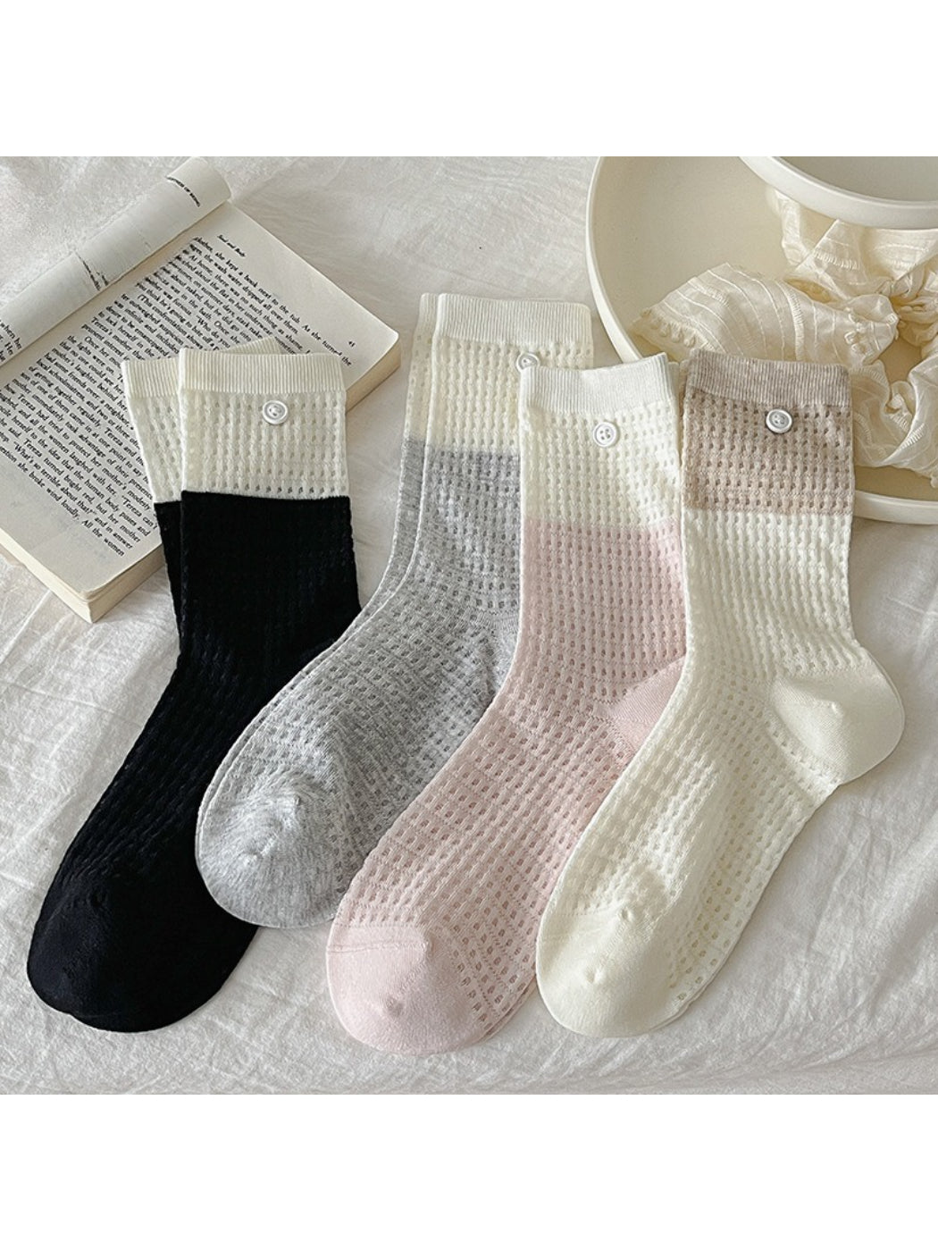 Rufia - Waffle Knit Button Detail Crew Socks product image 2