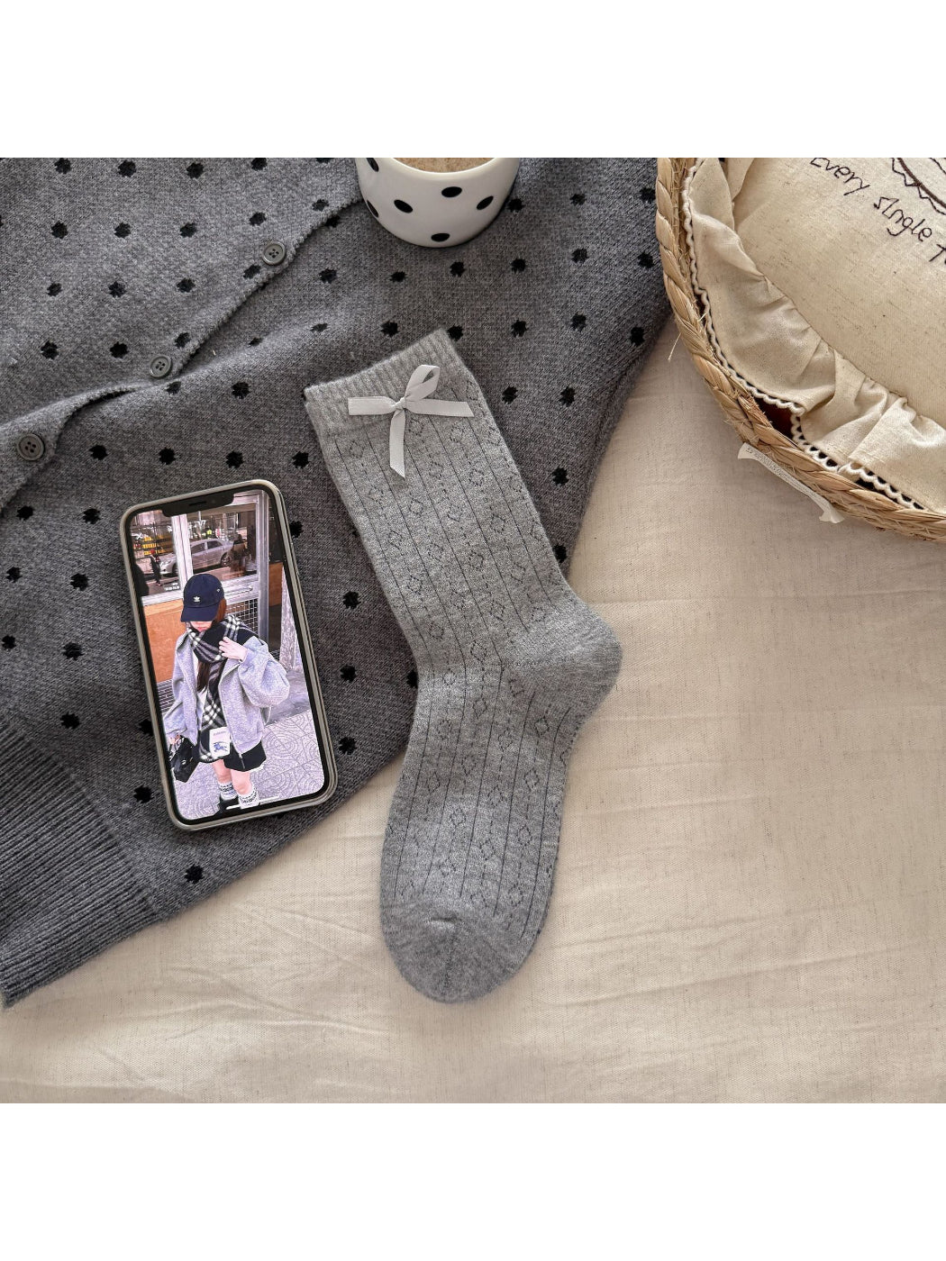 Rufia - Lace Bow Ribbed Socks