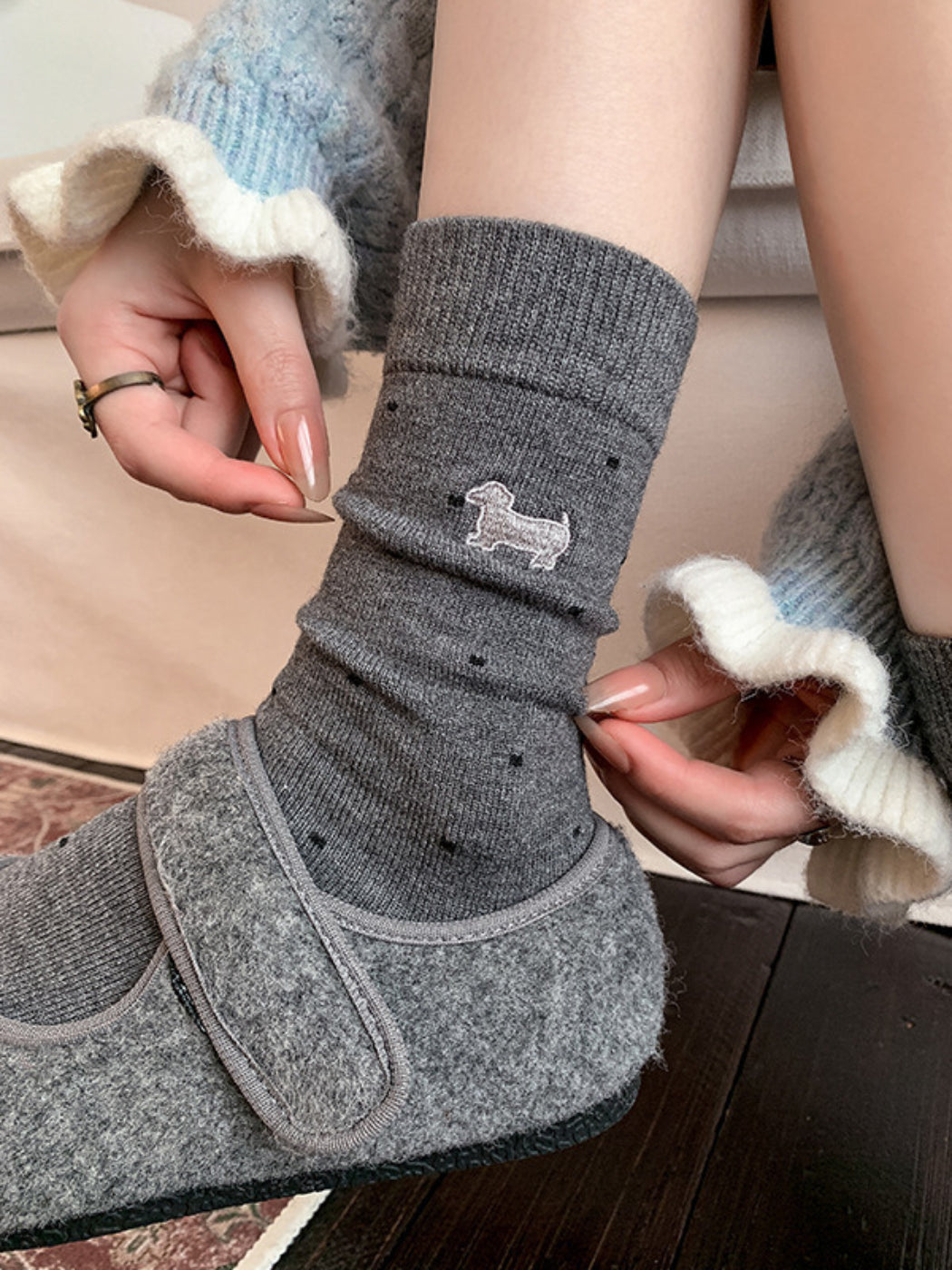 Rufia - Polka Dot Bear Crew Socks