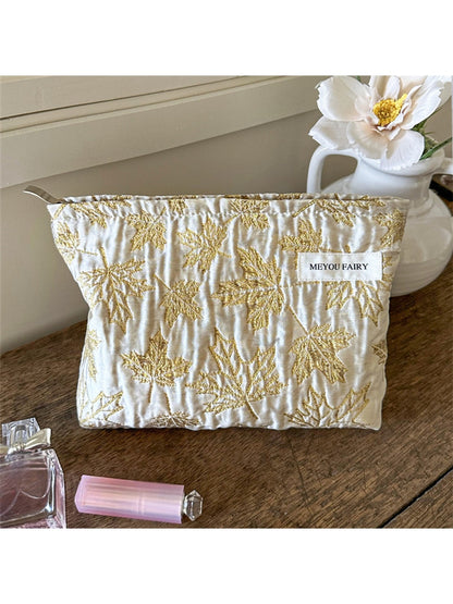 Cosbai - Elegant Leaf Embroidered Makeup Bag