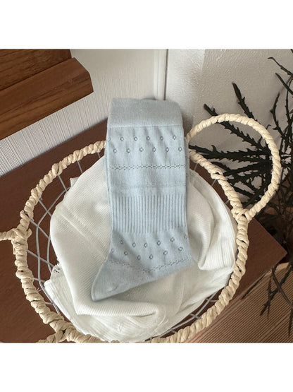Rufia - Floral and Stripes Embossing Crew Socks