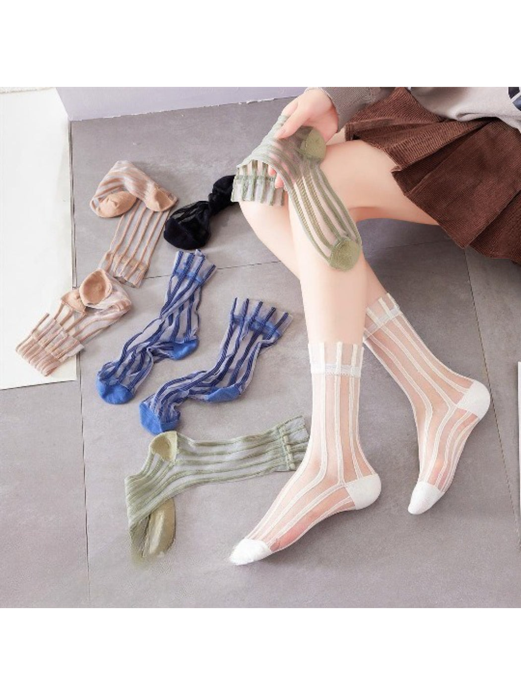 Rufia Sheer Stripe Panel Crew Socks first product image