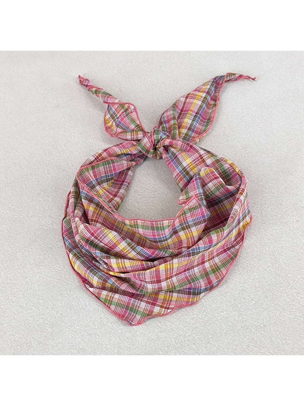Scarvii Colour Check Bandana Scarf folded showing multicolor check pattern
