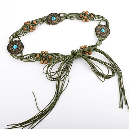 Beco Green Vintage Woven Adjustable Belt with woven texture