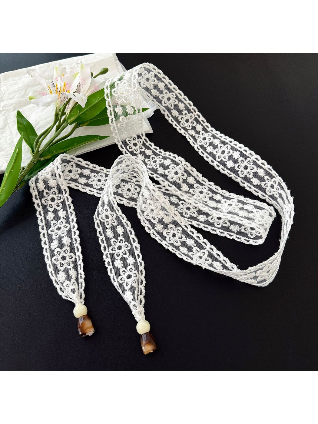 Scarvii - Romantic Floral Lace Long Narrow Scarf