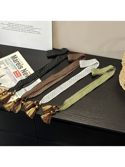 Scarvii - Tassel Decoration Square Dots Narrow Scarf