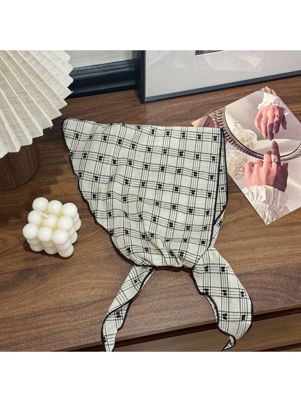Scarvii - Polka Dot Check Rolled Edge Triangle Bandana
