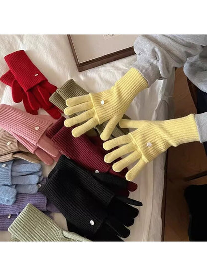 Gloving - Women's Layered Ribbed Knit Winter Gloves