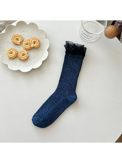 Rufia blue sparkle trim crew sock flat lay