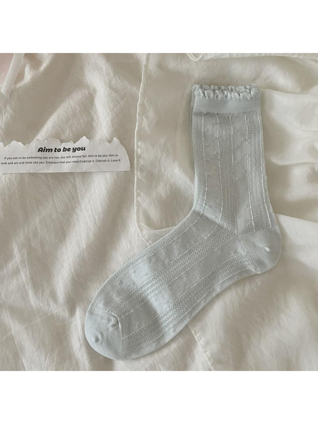 Rufia - Muted Ruffle Solid Color Crew Socks