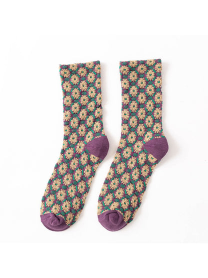 Rufia - Vintage Floral Grid Crew Socks product image 5