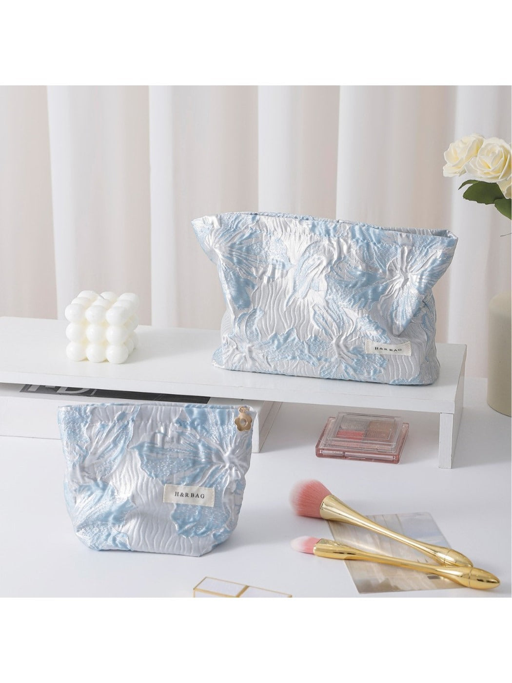 Cosbai - Floral Makeup Bag with Embossed Flower Bag