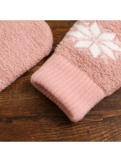 Gloving - Women's Winter Plush Mittens with Snowflake