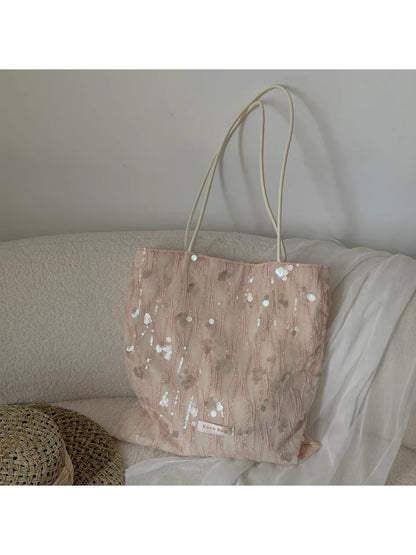 Cosbai - Pink Sequined Wavy Texture Tote Bag