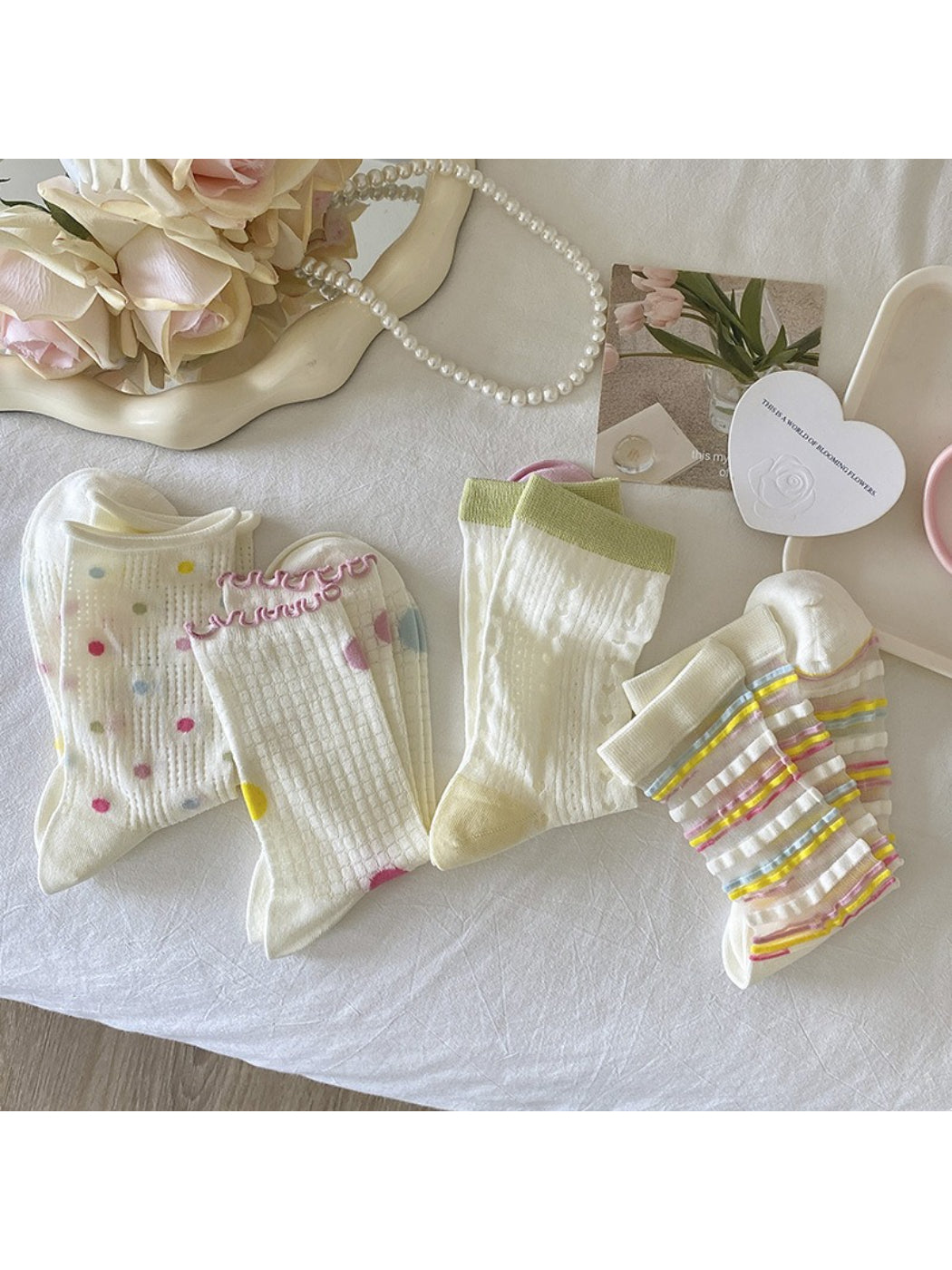 Rufia - Pastel Candy Dot and Stripe Crew Socks