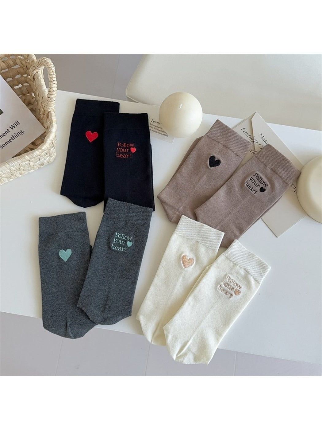 Rufia - Embroidered Heart Letter Socks
