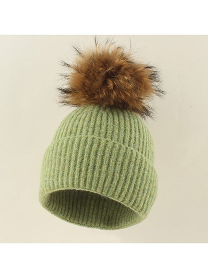 Haila - Brimless Ribbed Pom Pom Winter Knit Beanie