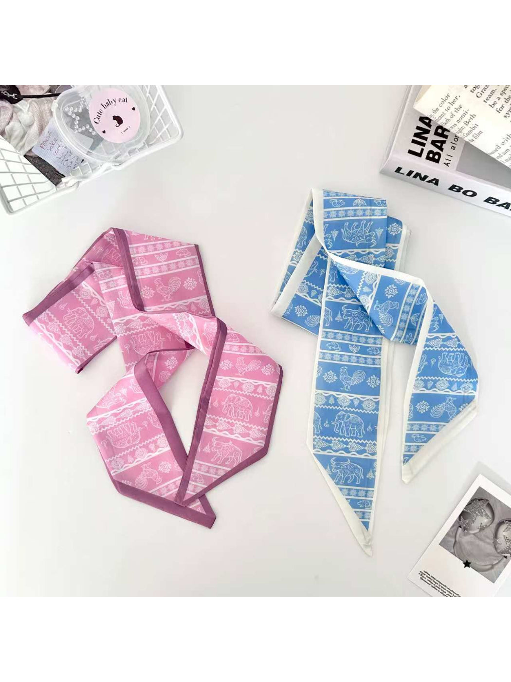 Scarvii Elephant Motif Decorative Skinny Scarf