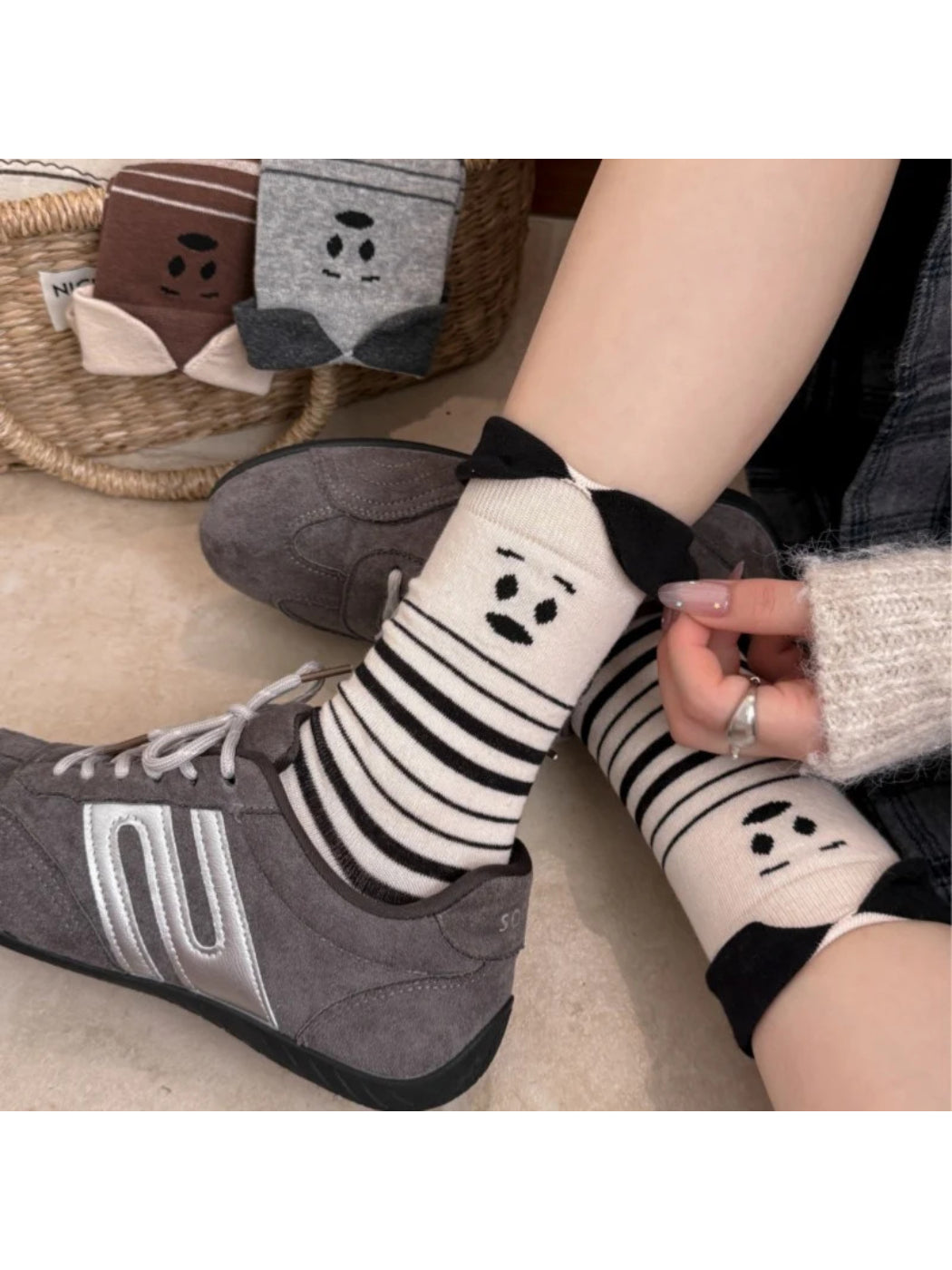 Rufia Sad Face Striped Socks with Ruffles
