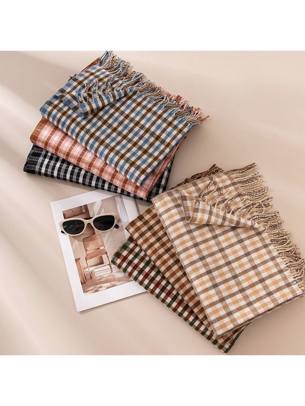 Scarvii - Preppy Classic Plaid Tassel Wrap Scarf