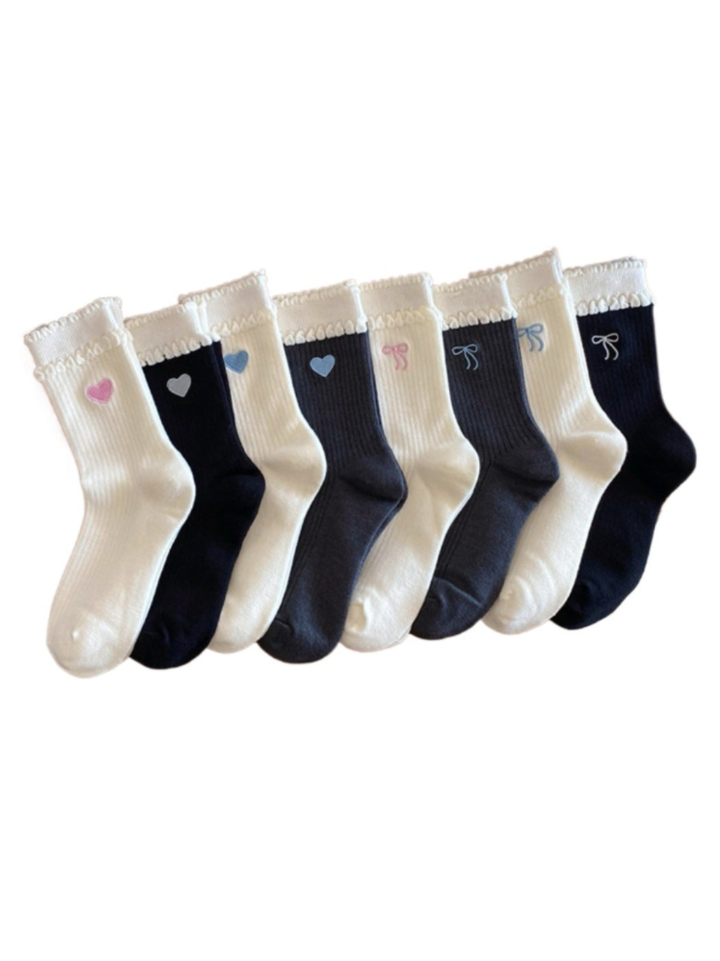 Rufia - Winter Mid-Calf Socks with Bow & Heart Print