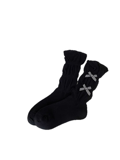 Rufia - Elegant Plaid Bow Detail Crew Socks