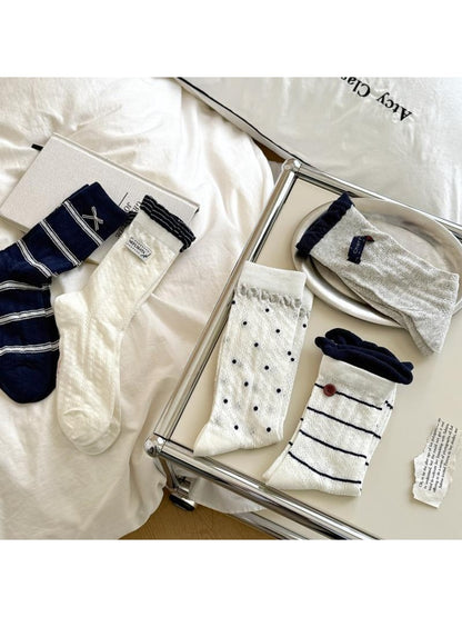 Rufia - Classic Patterns Minimalist Style Crew Socks