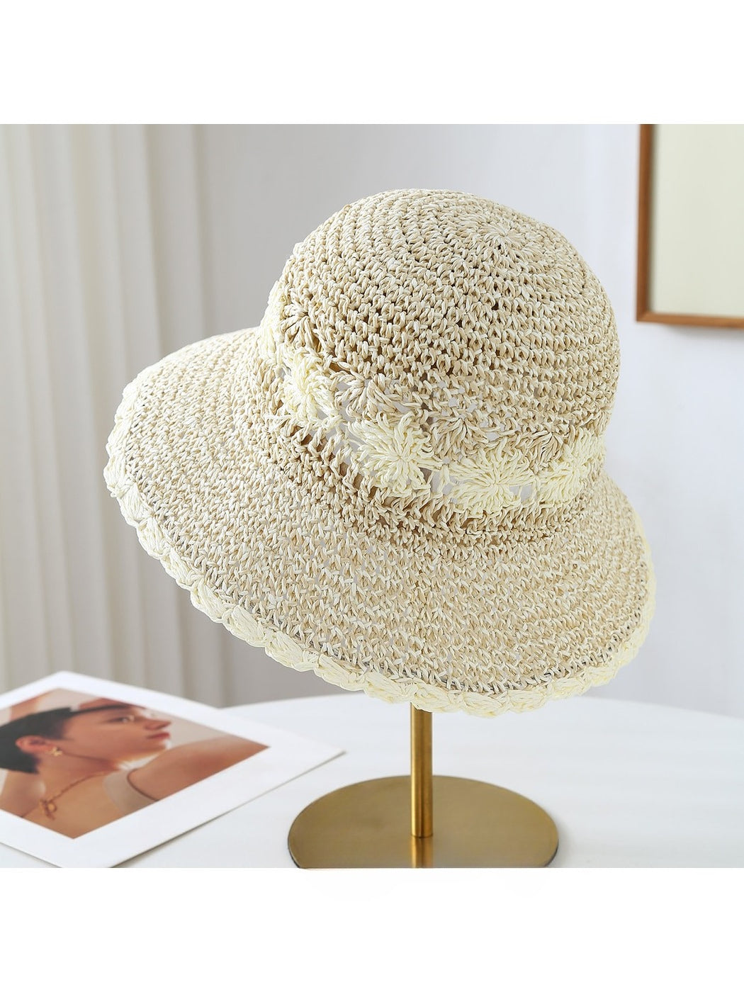 Haila - Women's Floral Openwork Wide Brim Summer Hat