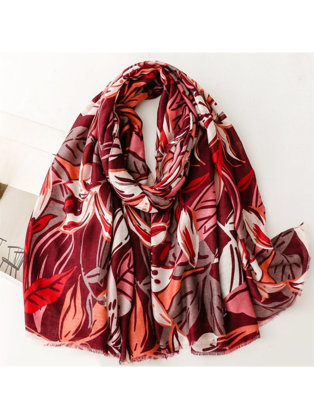 Scarvii - Modern Leaf Motif Printed Scarf