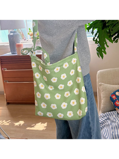 Cosbai - Green Floral Print Tote Bag