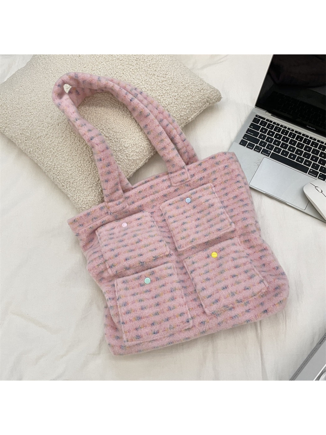 Cosbai - Soft Plush Tweed Handbag Tote Bag