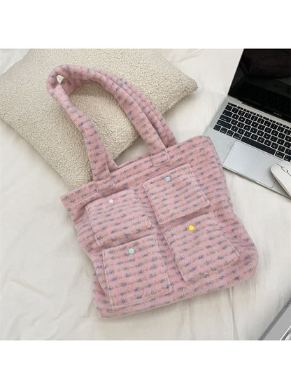 Cosbai - Soft Plush Tweed Handbag Tote Bag
