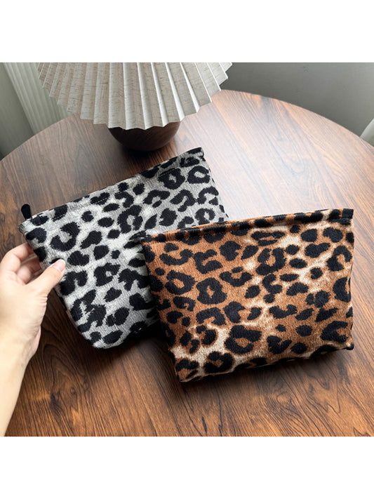 Cosbai leopard print flat pouch on white background