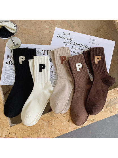 Rufia - Ribbed Letter Patch Minimal Crew Socks product image 1