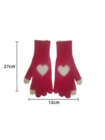 Gloving - Fuzzy Heart Knit Gloves