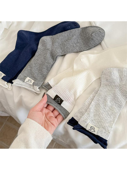Rufia - Rolled Cuff Ribbed Casual Crew Socks