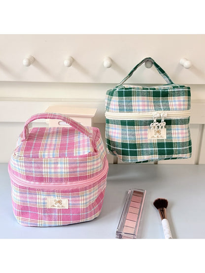 Cosbai - Cute Candy-colored Plaid Cosmetic Organizer Bag