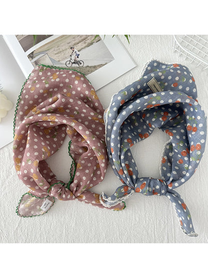 Scarvii - Vintage Cherry Pattern Polka Dot Neck Scarf