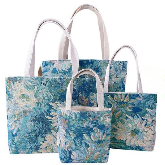 Cosbai - Blue Flowers Monet Garden Style Tote Bag