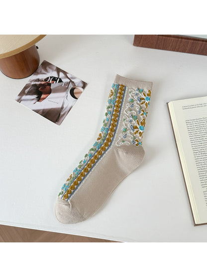 Rufia - Textured Floral Ribbon Socks