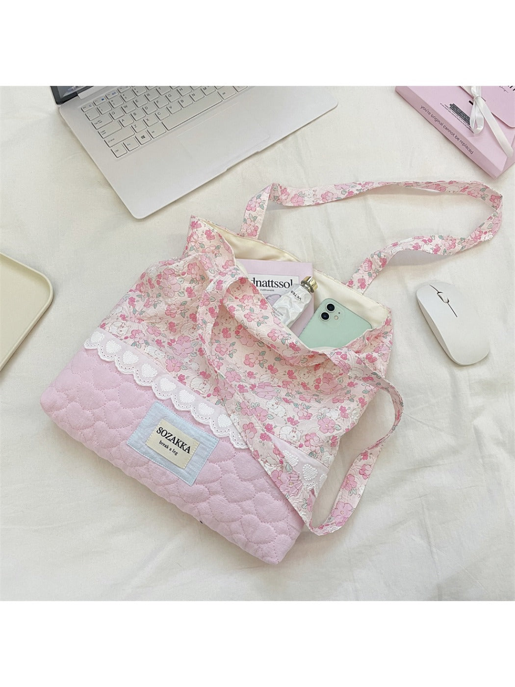 Cosbai - Floral Print Tote Shoulder Bag