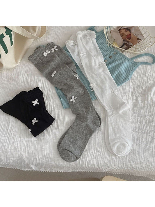 Rufia - Bow Details Muted Knee-high Socks