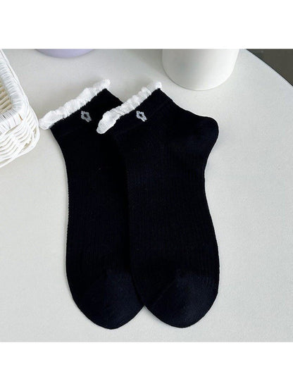 Rufia - Ruffle Trim Solid Color Ankle Socks